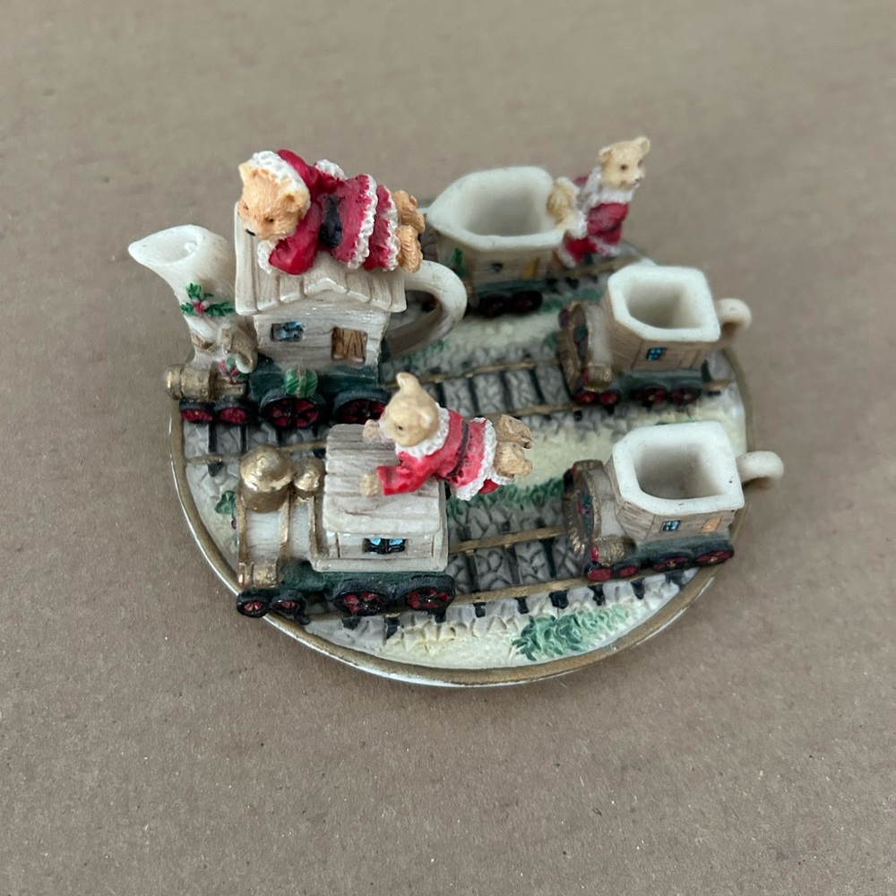 Vintage Miniature Tea Set in Christmas Train theme with Bears